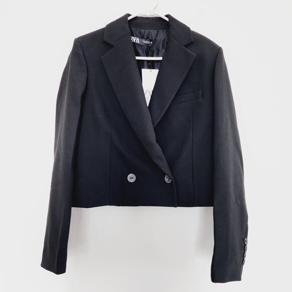 Zara Black Cropped Double Breasted Blazer Jacket Size Small - Picture 5 of 10